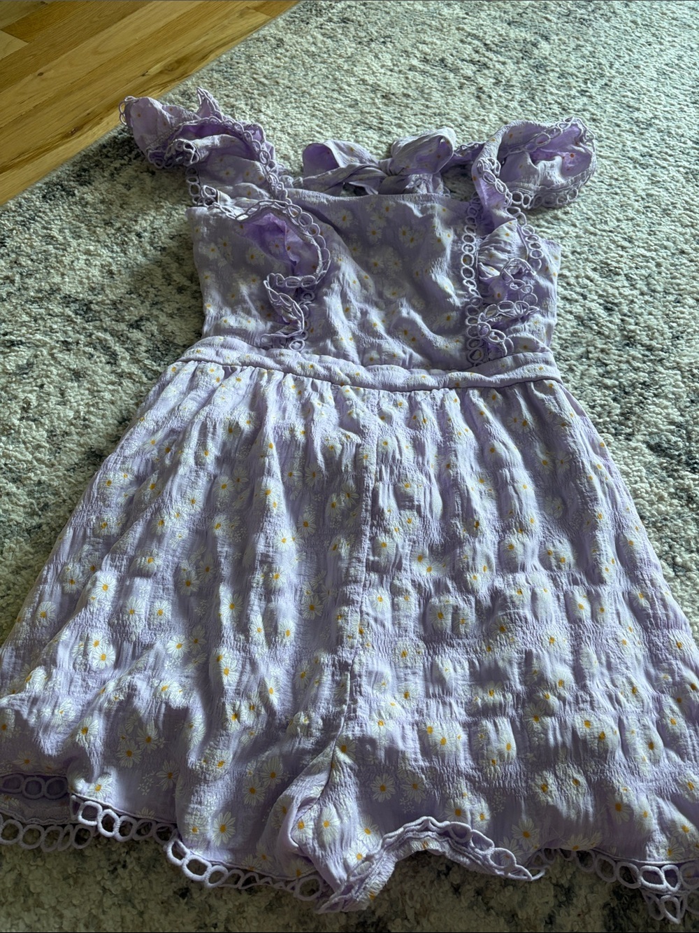 Lilac Daisy Ruffle Romper — Floral Sleeveless Jumpsuit